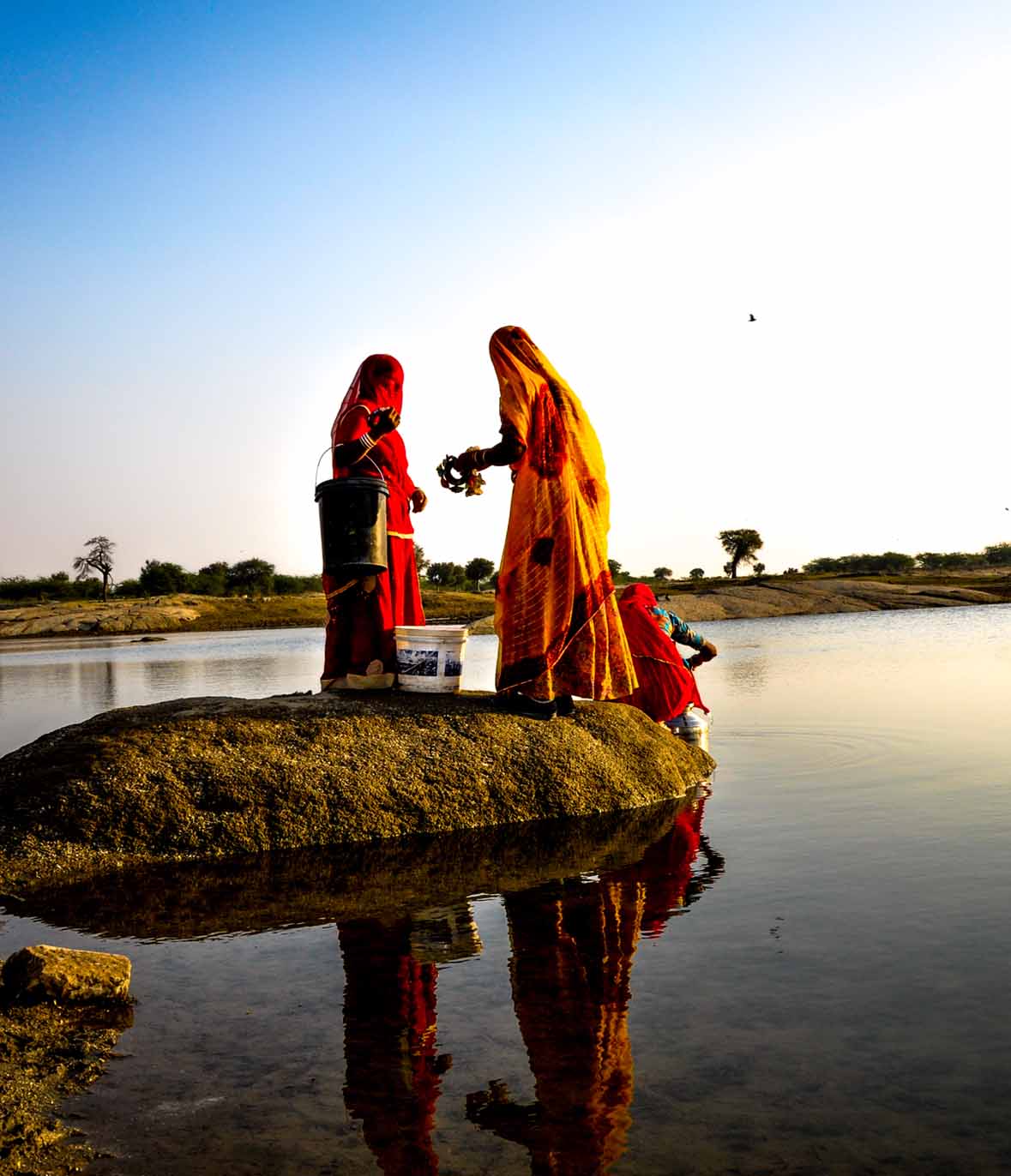 Rajasthani women in a village of Rajasthan fetching water from a natural lake I women of Rajasthan Dressed in bright clothesRajasthani women in a village in Rajasthan fetching water from a natural lake I Beauty of unseen Rajasthan on a Motorcycle