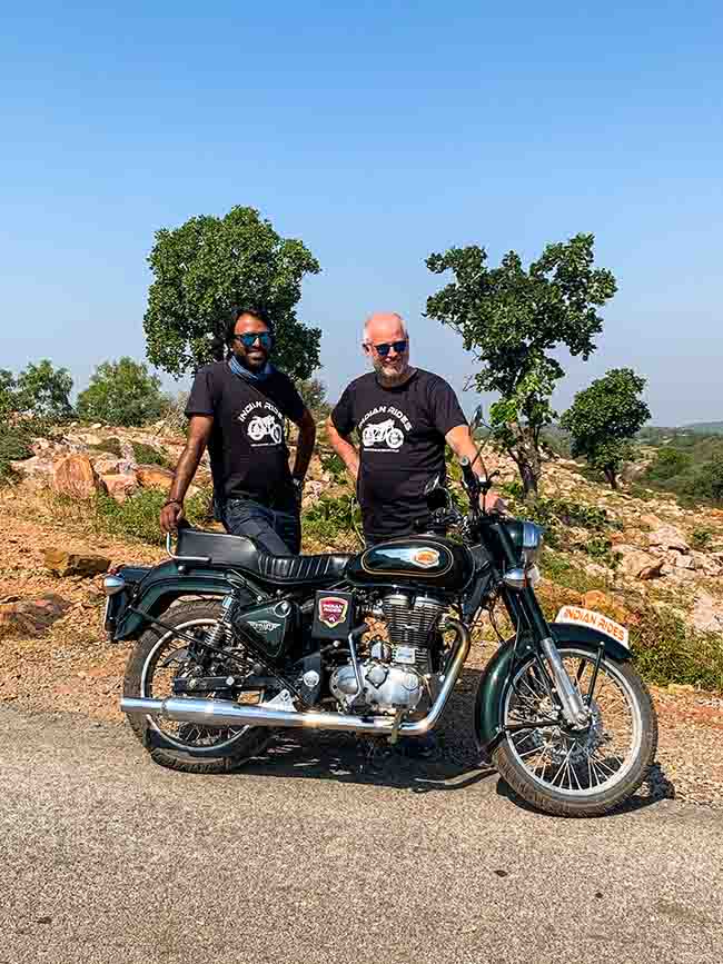 The owner of Indian Rides, Narendra Singh with his guests I A fully guided Motorcycle tours to India I A Travel Photography